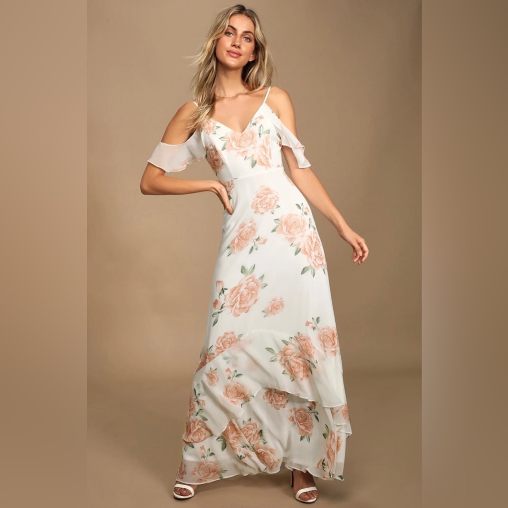 Lulus Take You There Ivory Floral Print Maxi Dress